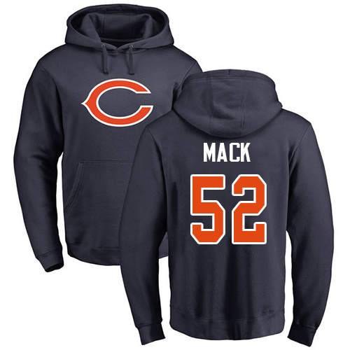 Chicago Bears Men Navy Blue Khalil Mack Name and Number Logo NFL Football 52 Pullover Hoodie Sweatshirts